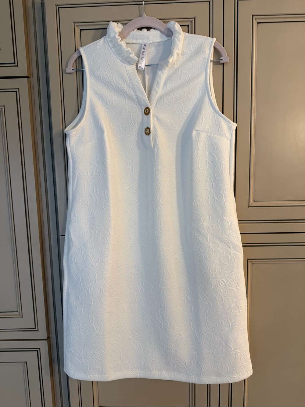 New DEAR SCARLETT Sleeveless White A-Line Shift Mini Dress with Ruffle Pockets M